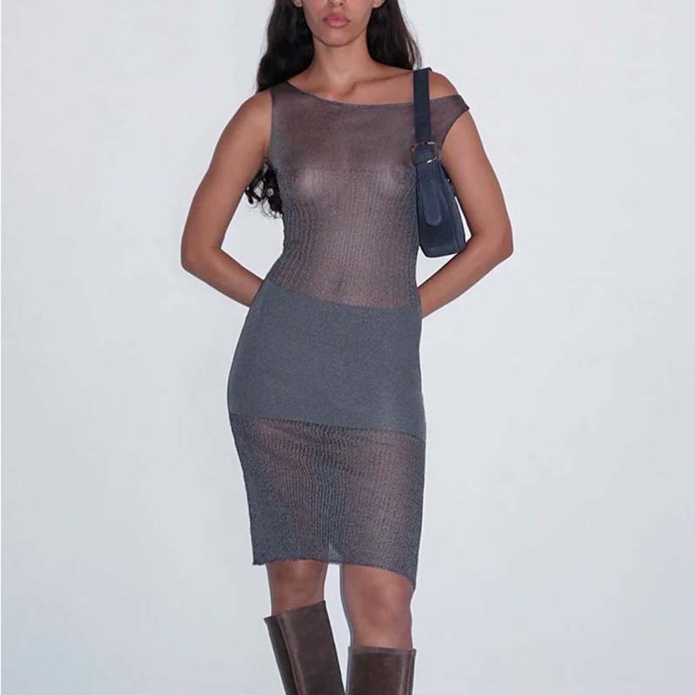 Paloma Wool Lunes Dress Dark
Grey size small mesh gray knit